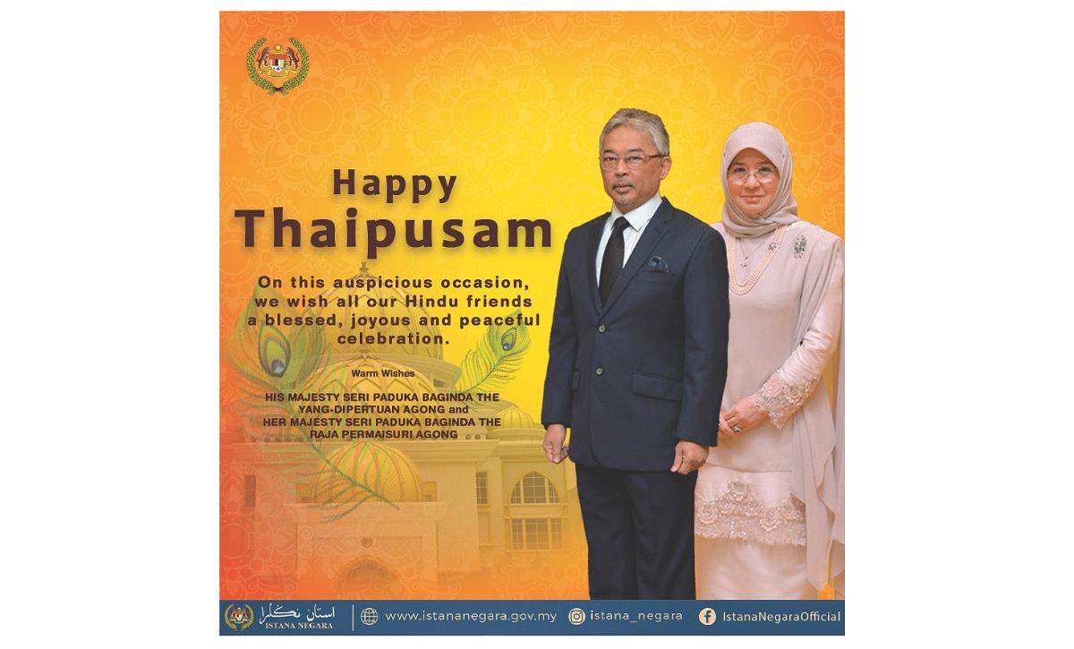 King, Queen convey Thaipusam greetings