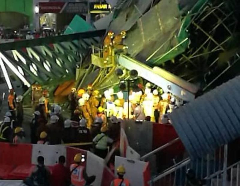 Overhead bridge under construction collapses, two dead, three seriously injured