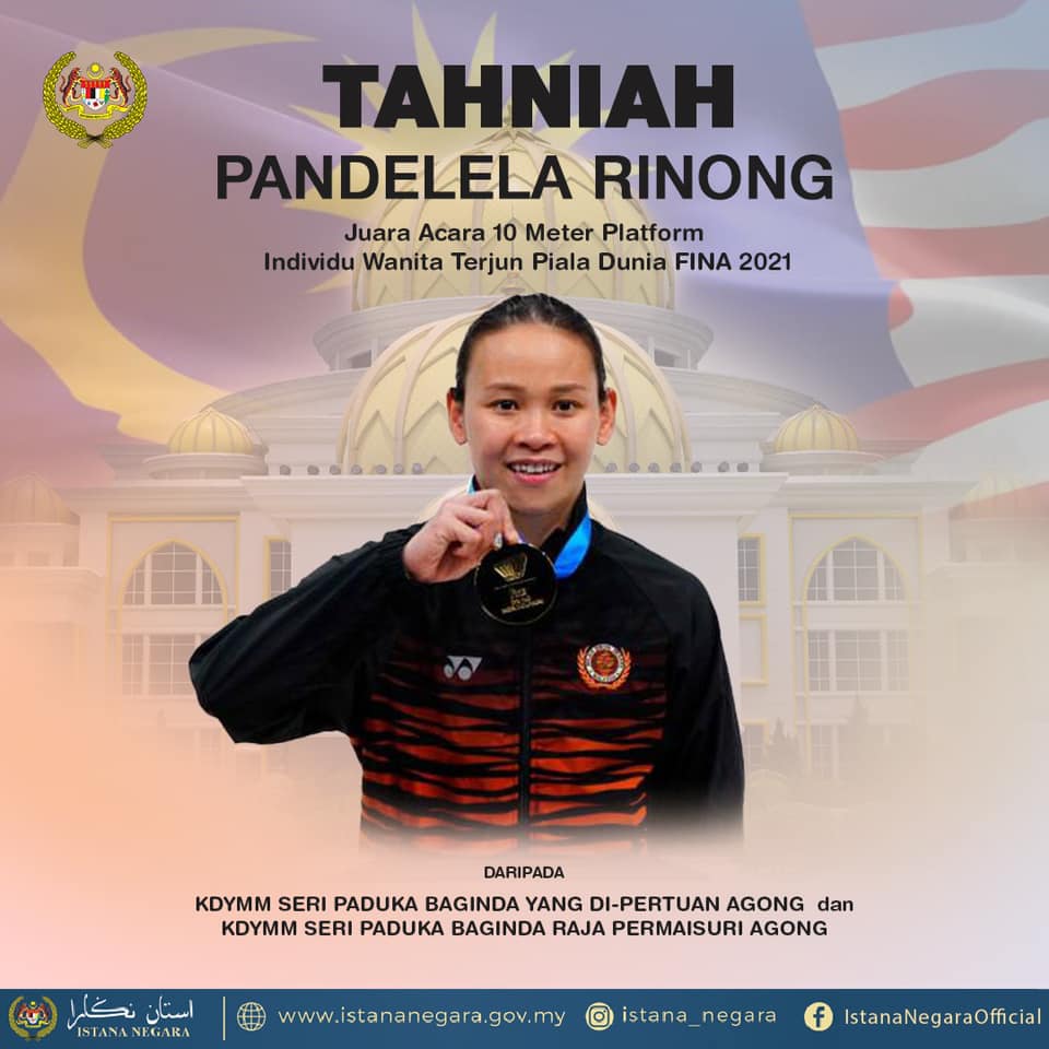 Agong congratulates Pandelela on winning gold in World Cup