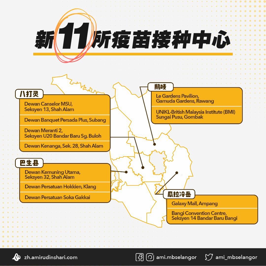 雪州11接种中心即起启用