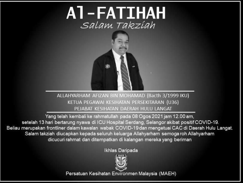 Pengarah CAC Hulu Langat meninggal dunia akibat Covid-19