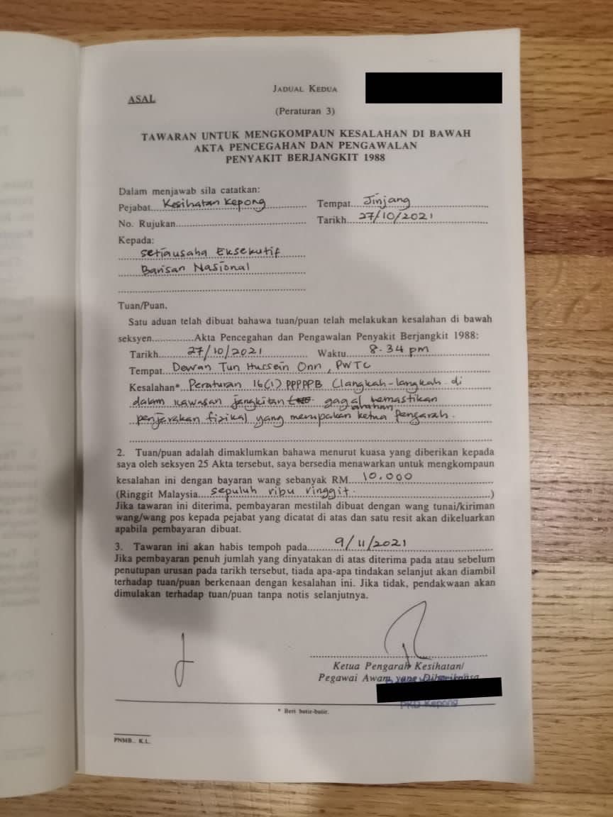 BN dikompaun RM10,000 langgar SOP fasa 4 pelan pemulihan