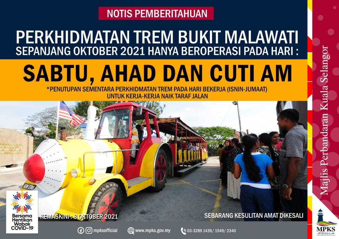 Operasi trem Bukit Malawati pada hujung minggu, cuti am sepanjang Oktober