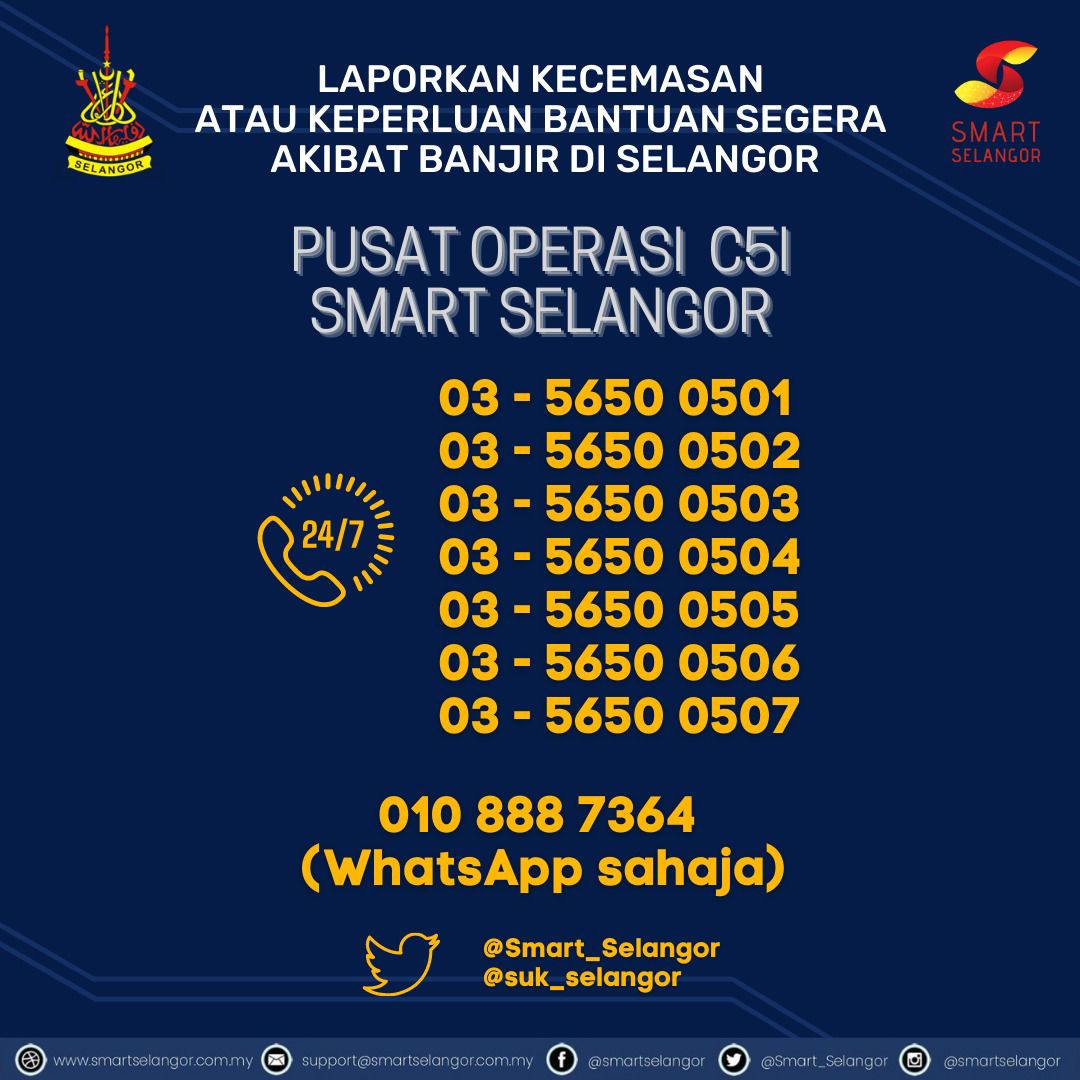 Pusat operasi Smart Selangor sedia lapan talian kecemasan banjir