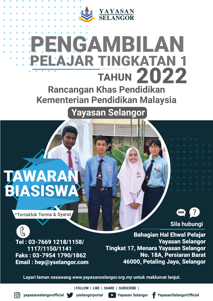 Yayasan Selangor sedia 389 tempat, tawar biasiswa pelajar tingkatan satu