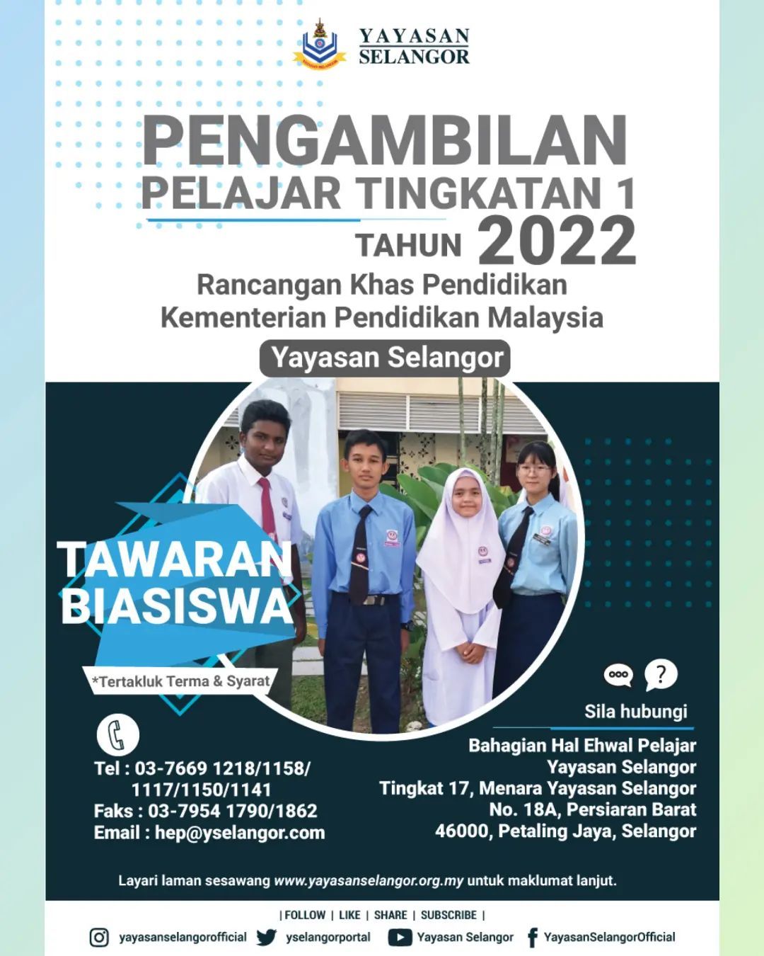 雪州基金会389助学金名额 明起开放让清寒中一生申请