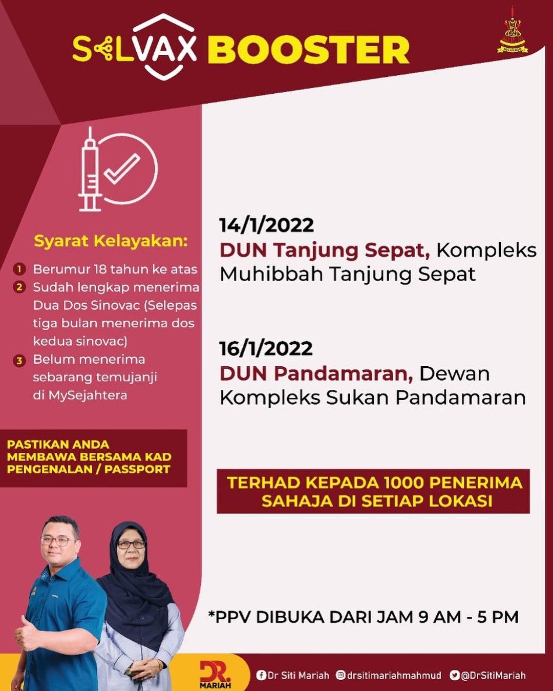 Selvax Booster本周五.周日 在丹绒士拔及班达马兰服务