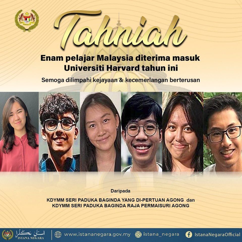 元首伉俪恭贺6学生获哈佛录取 成为大马的骄傲