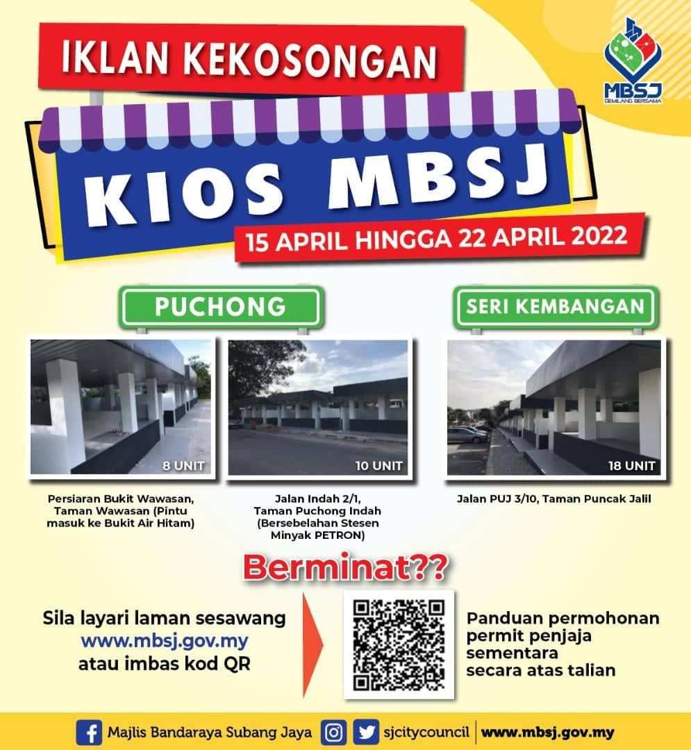 梳邦再也市厅位于蒲种.武吉加里尔 多个小贩档口待租