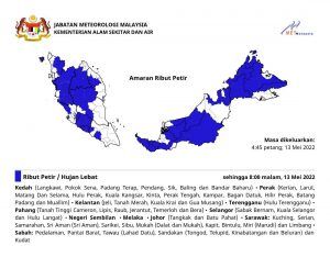 Several Selangor districts to undergo stormy weather this evening