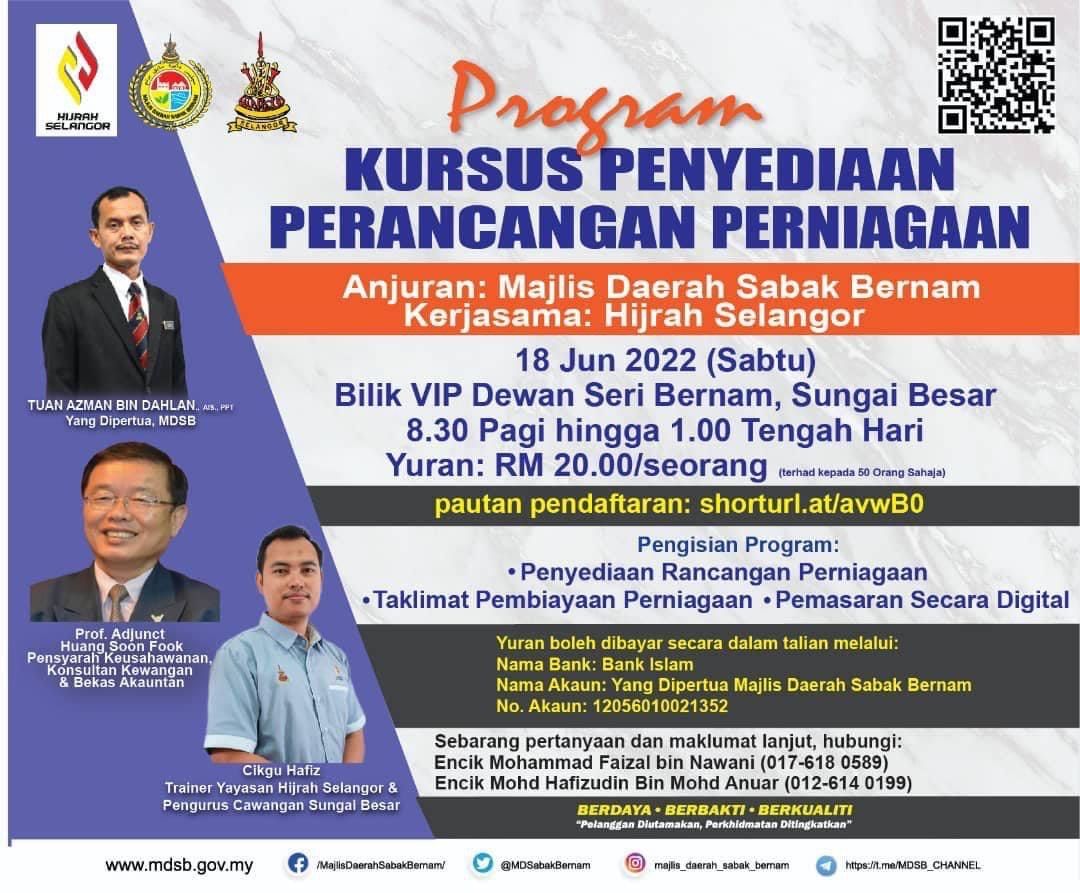 Hijrah, MDSB anjur kursus rancang perniagaan di Sabak Bernam minggu depan