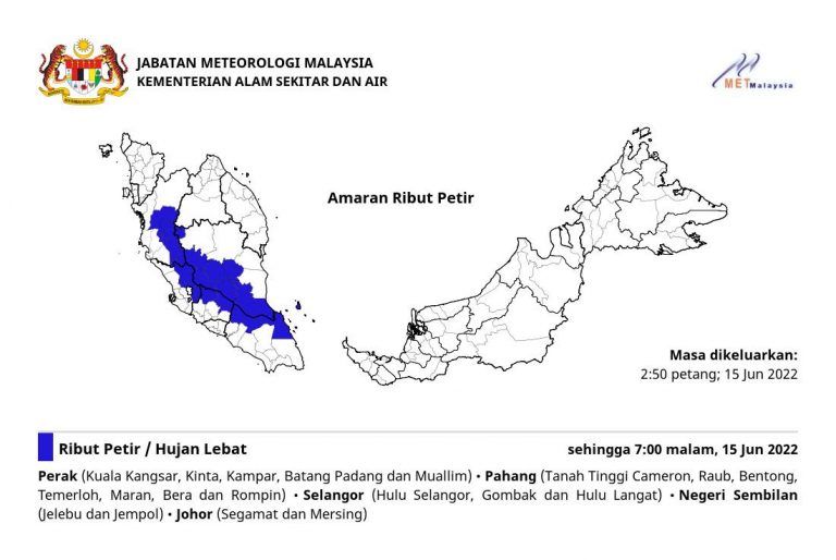 雪州3县及中南马多区 预计有雷风雨至晚上7时