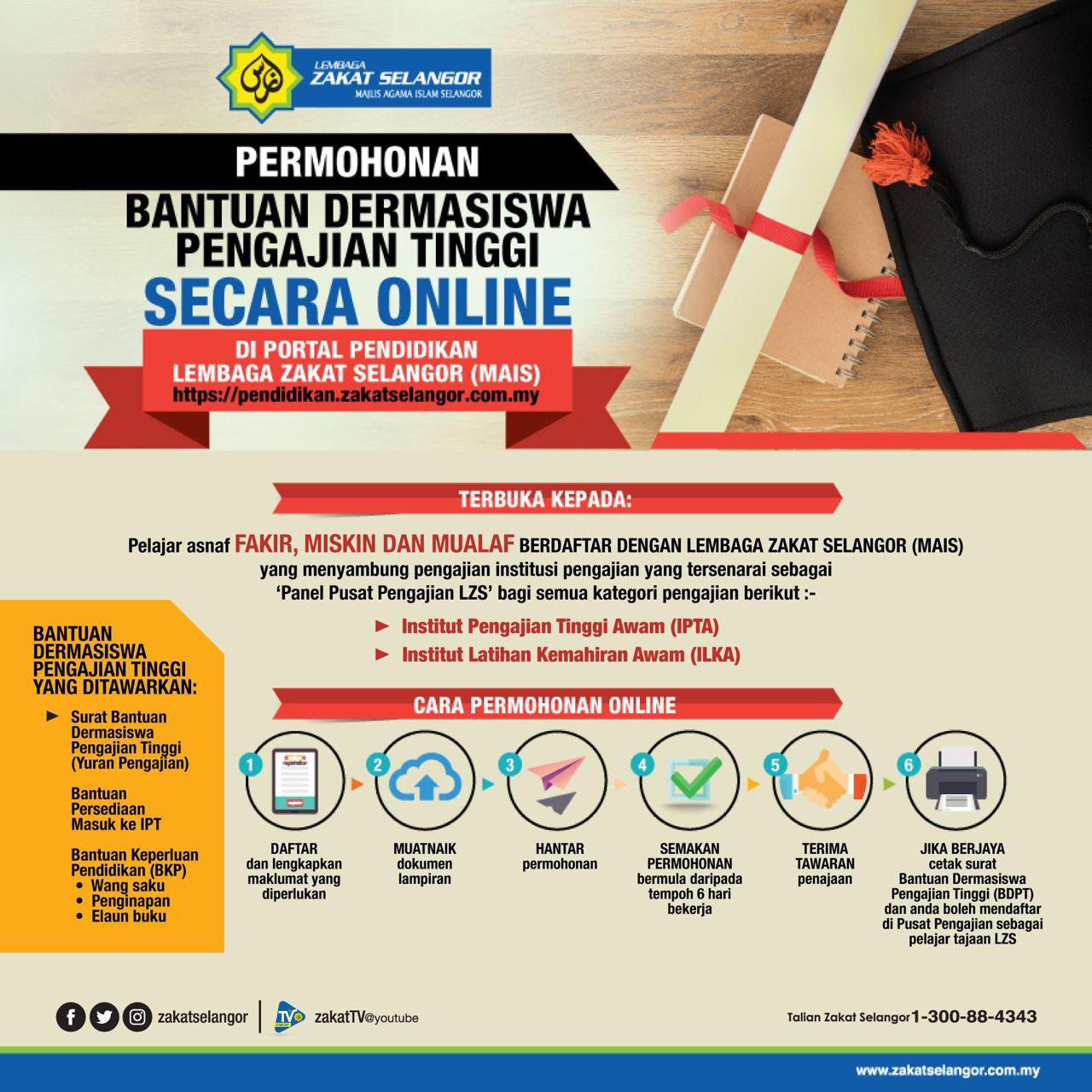 LZS buka permohonan bantuan pengajian kepada asnaf fakir, miskin dan mualaf