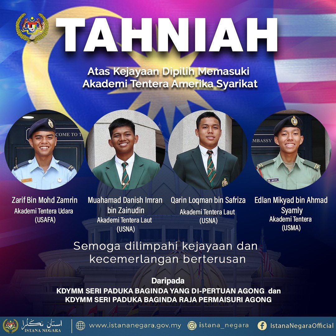 King, Queen congratulate four Malaysian students who get into US military academies