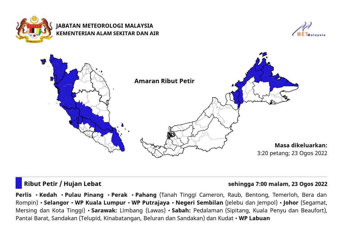 雪隆区及布城料雷雨至今晚7时
