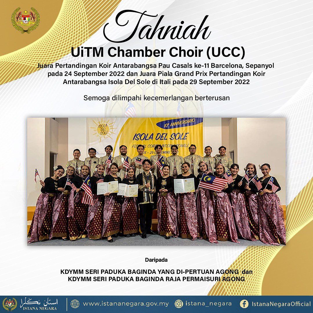 King, Queen congratulate UiTM choir for winning two international competitions