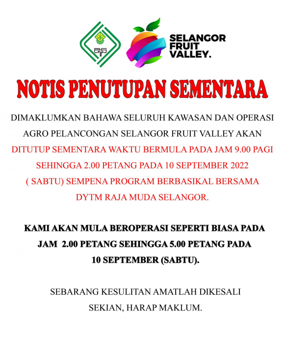 சிலாங்கூர் ஃபுரூட் வெளி நாளை காலை தற்காலிகமாக மூடப்பட்டு, மதியம் 2 மணிக்கு மீண்டும் திறக்கப்படும்