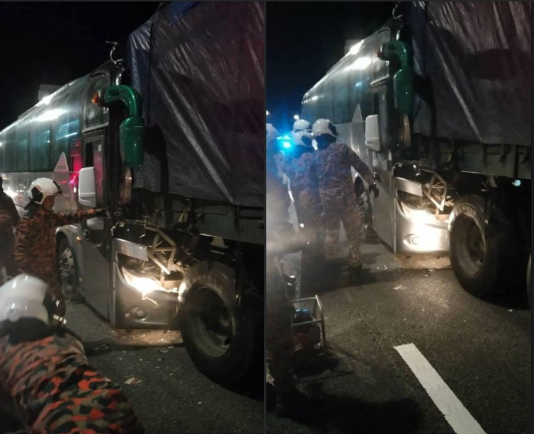 Bas rempuh lori, pemandu parah manakala dua penumpang cedera