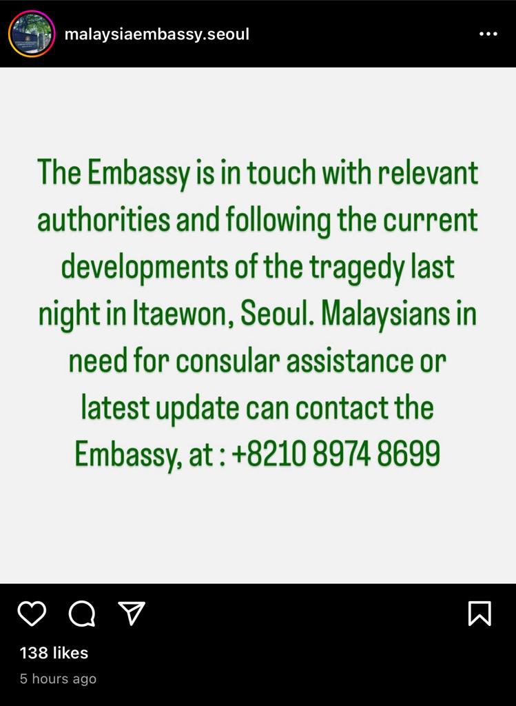 Malaysians in Seoul in need of assistance, latest update can contact embassy