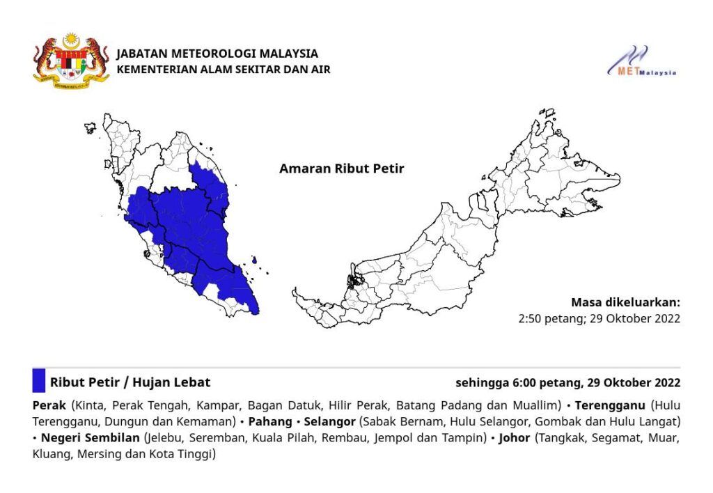 MetMalaysia issues thunderstorm warning for four Selangor districts