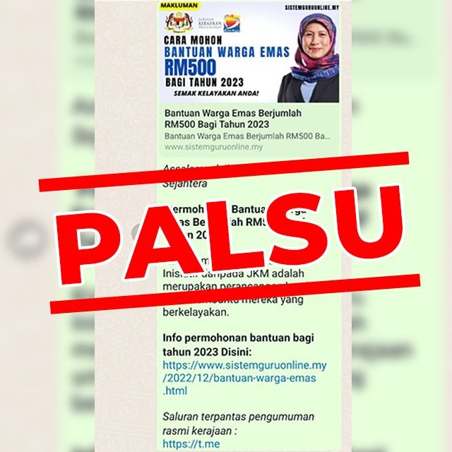 KKD fake news alert: 'RM500 bantuan warga emas' news is fake