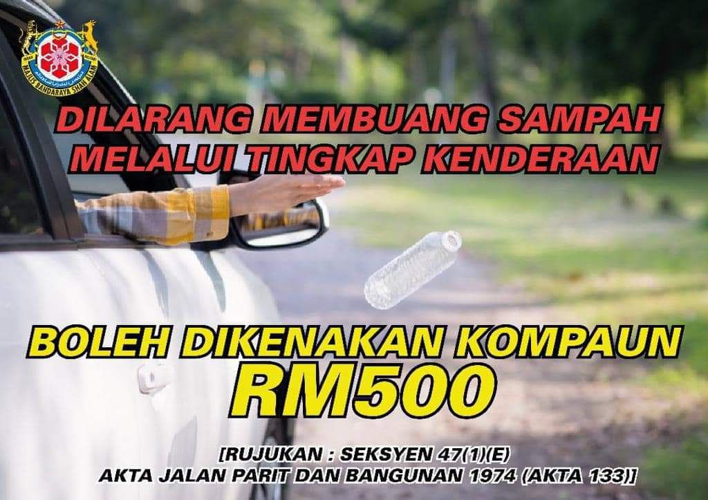 காரிலிருந்து குப்பைகளை வெளியில் வீசினால் வெ.500 அபராதம்- ஷா ஆலம் மாநகர் மன்றம் எச்சரிக்கை