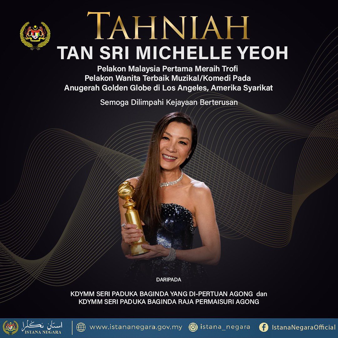 King, Queen congratulate Michelle Yeoh over Golden Globes success
