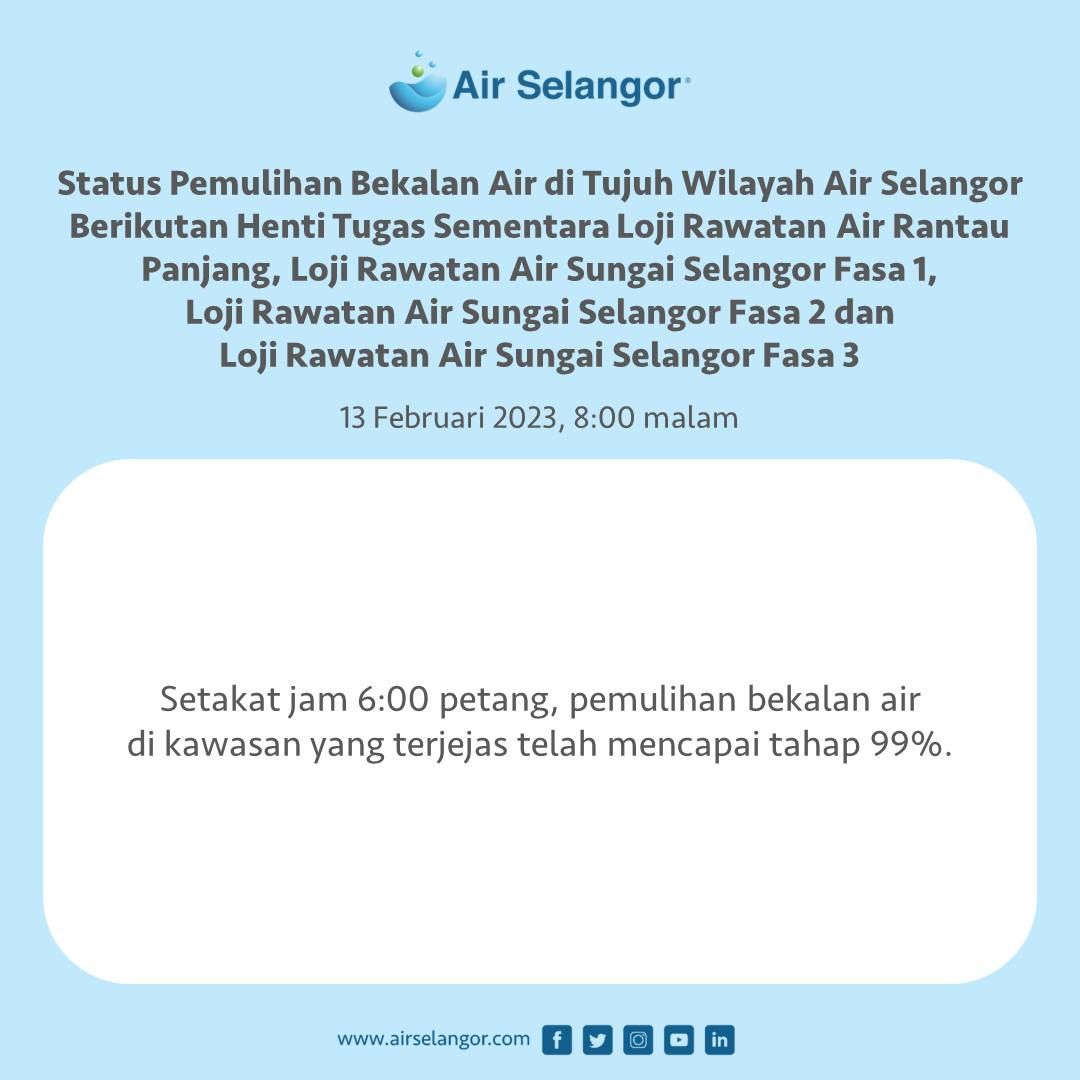 雪州7区水供恢复99%  巴生12区料明早恢复