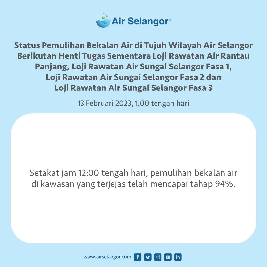 瓜冷水供全面恢复 雪州7区水供恢复94%