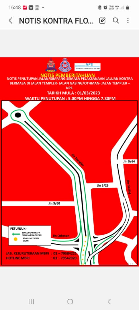 MBPJ tutup jalan, simpang untuk laluan kontra selama tiga bulan mulai 1 Mac