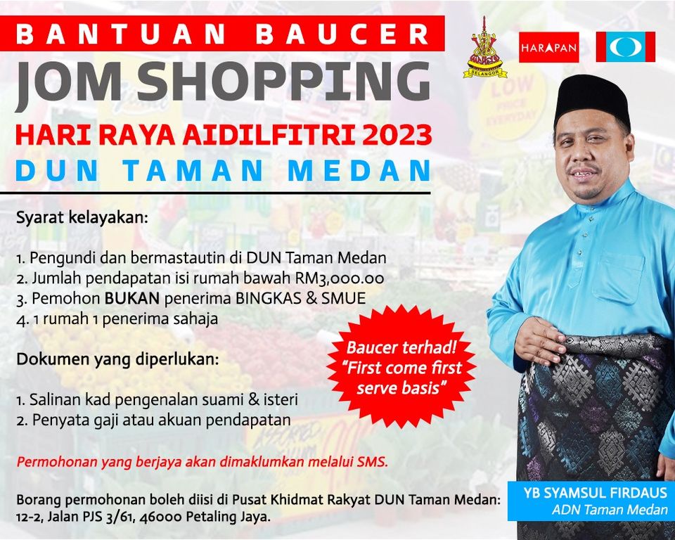 Warga Taman Medan dipelawa mohon baucar beli-belah sempena Aidilfitri