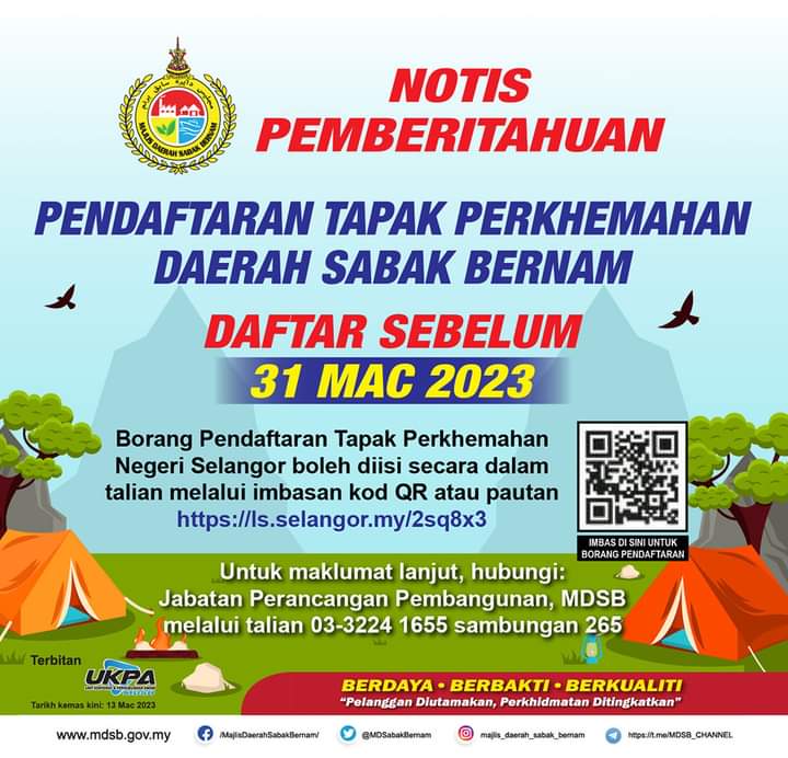 Tapak perkhemahan di Sabak Bernam perlu daftar sebelum 31 Mac