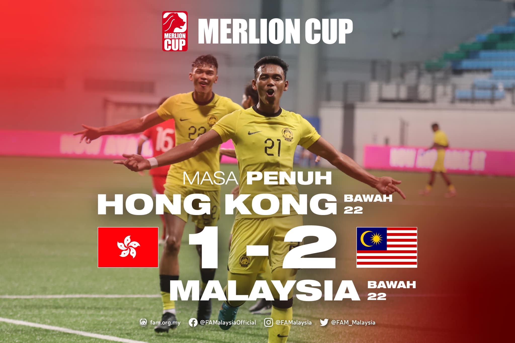 Harimau Muda julang Piala Merlion, tewaskan Hong Kong 2-1