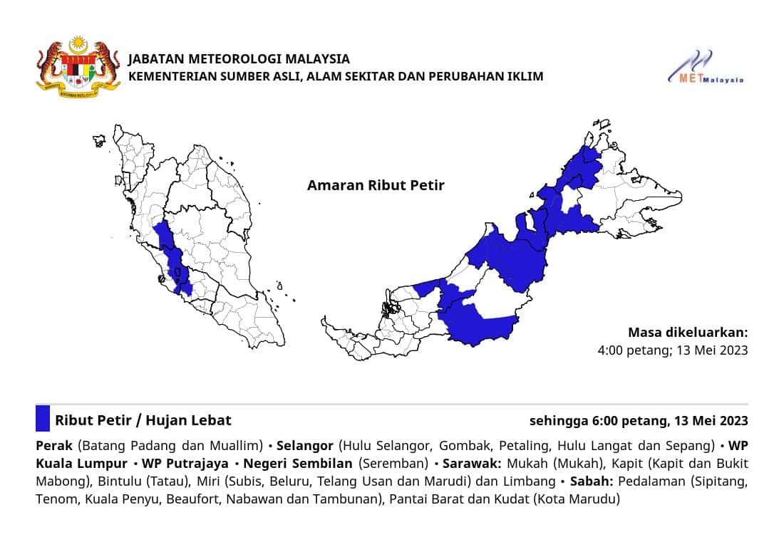 雪隆布多区今午后天气转阴 料有雷暴雨来袭至6pm