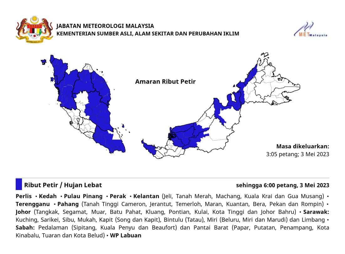 雪3县隆槟登玻等多区 今午5时前雷暴雨来袭