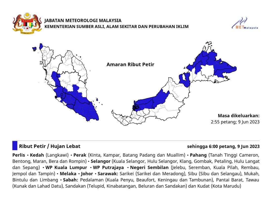 中南马州沙巴多区午后 料有雷雨至傍晚6时