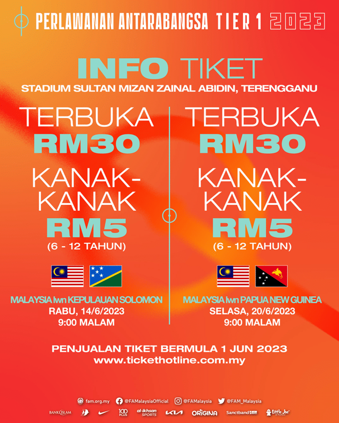 Tiket aksi persahabatan Harimau Malaya dijual mulai hari ini