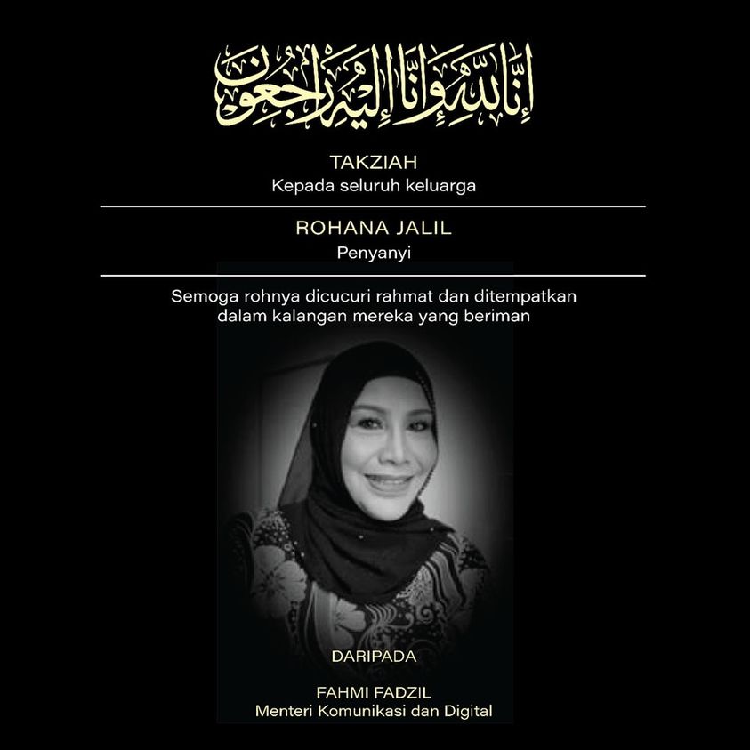 Fahmi expresses condolences to family of singer Rohana Jalil