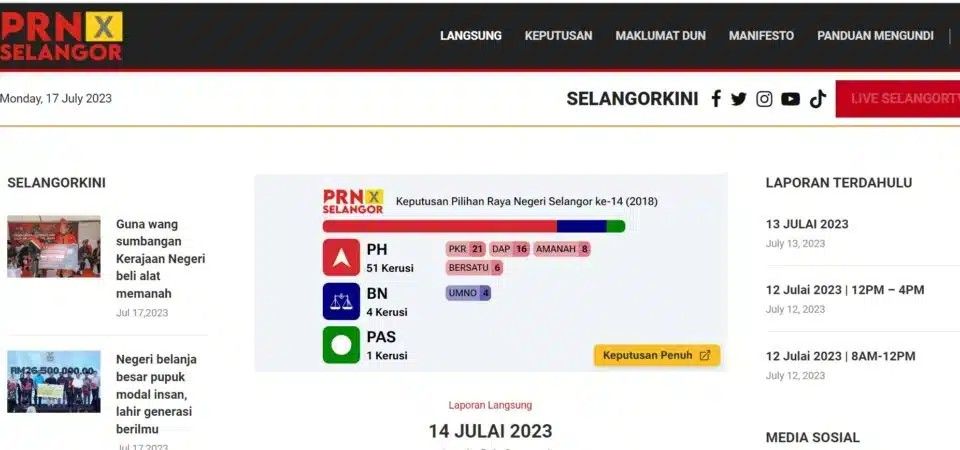 留守雪州选举网站 掌握56议席最新选情