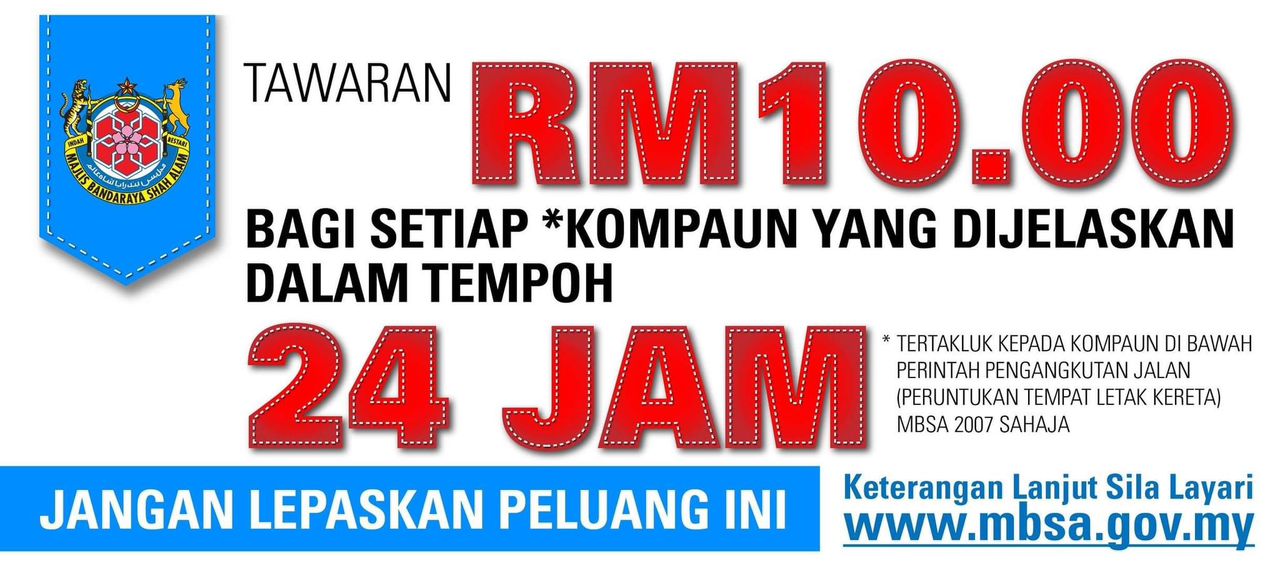 Hanya RM10 jika bayar saman parkir MBSA dalam tempoh 24 jam