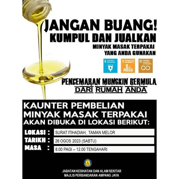 MPAJ tawar beli minyak masak terpakai RM2 sekilogram, usaha cegah pencemaran