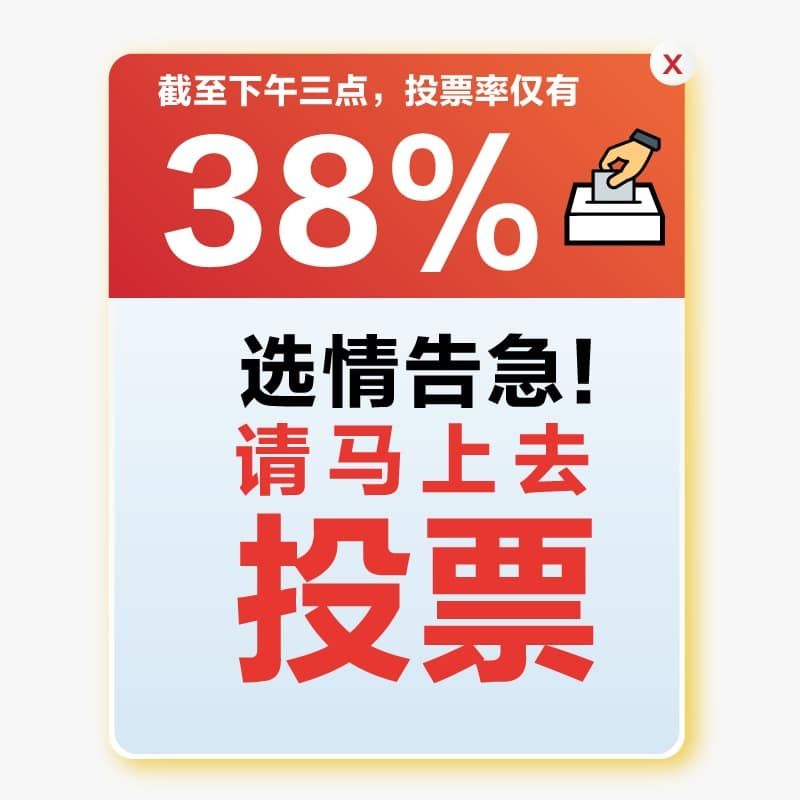 无拉港投票率偏低 截至3pm仅38%