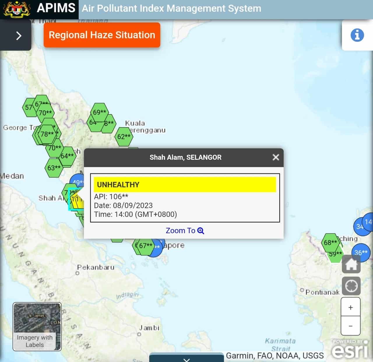 Shah Alam, Cheras catat udara tidak sihat setakat 2 petang