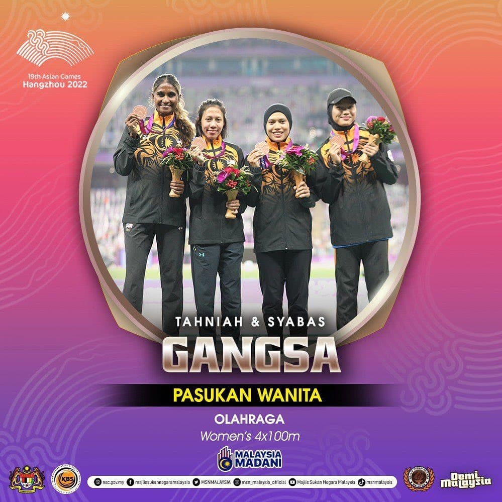 Sukan Asia: Kuartet 4x100 wanita rangkul gangsa
