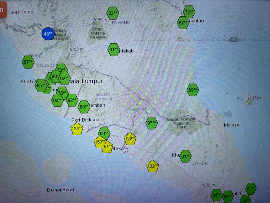 Lima kawasan rekod bacaan IPU tidak sihat takat 10 pagi