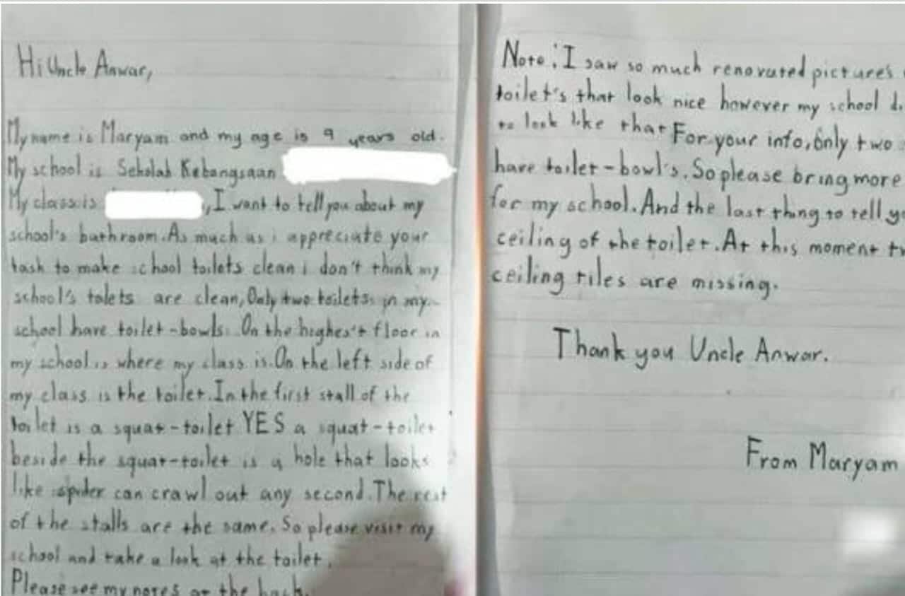 'Terima kasih Maryam, saya akan percepat selesai masalah tandas sekolah'- Anwar