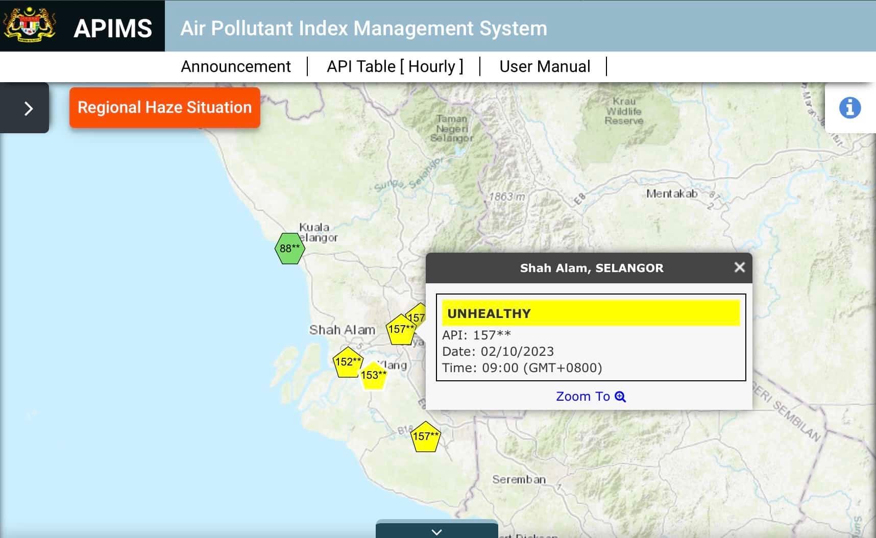 Shah Alam, Klang antara kawasan di Selangor catat IPU tidak sihat takat 9 pagi