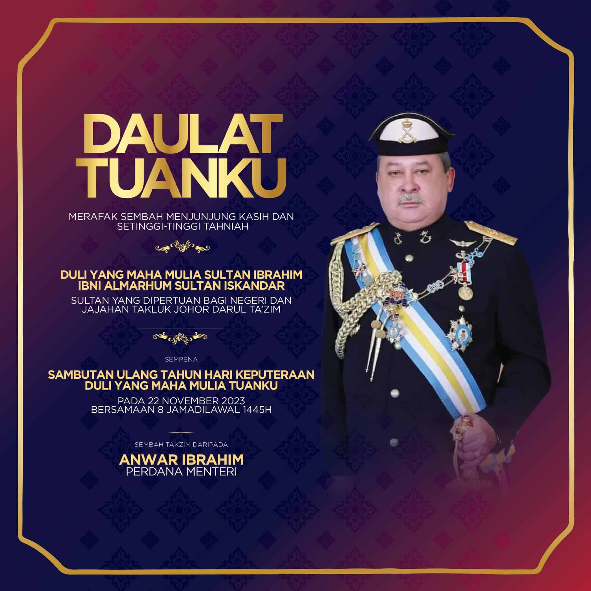 Anwar congratulates Johor Sultan on 65th birthday
