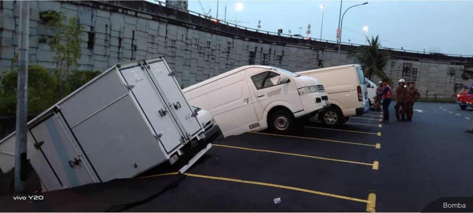 Seven vehicles damaged after landslip at Puchong car park 