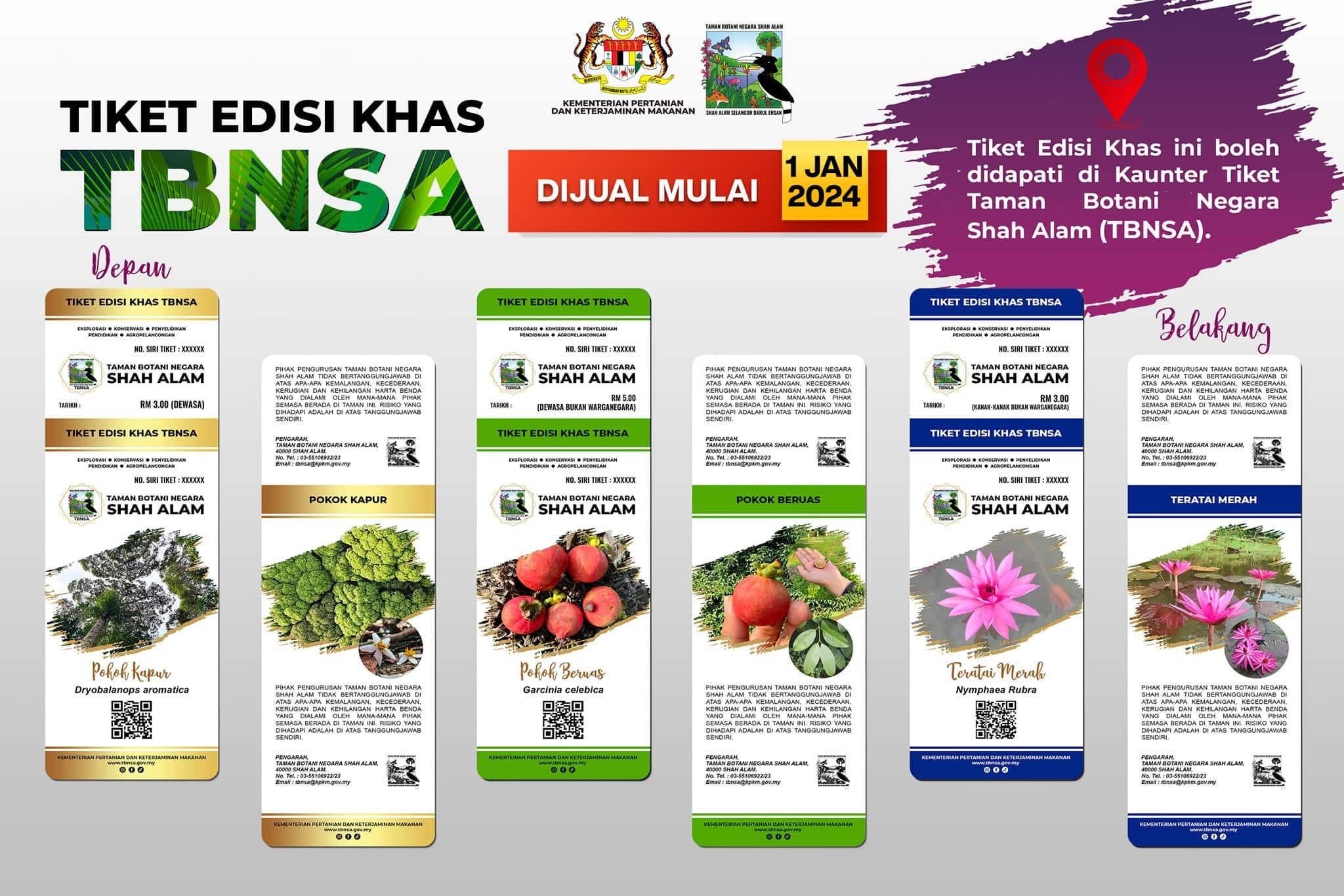 Taman Botani Negara Shah Alam tawar tiket edisi khas sempena tahun baharu